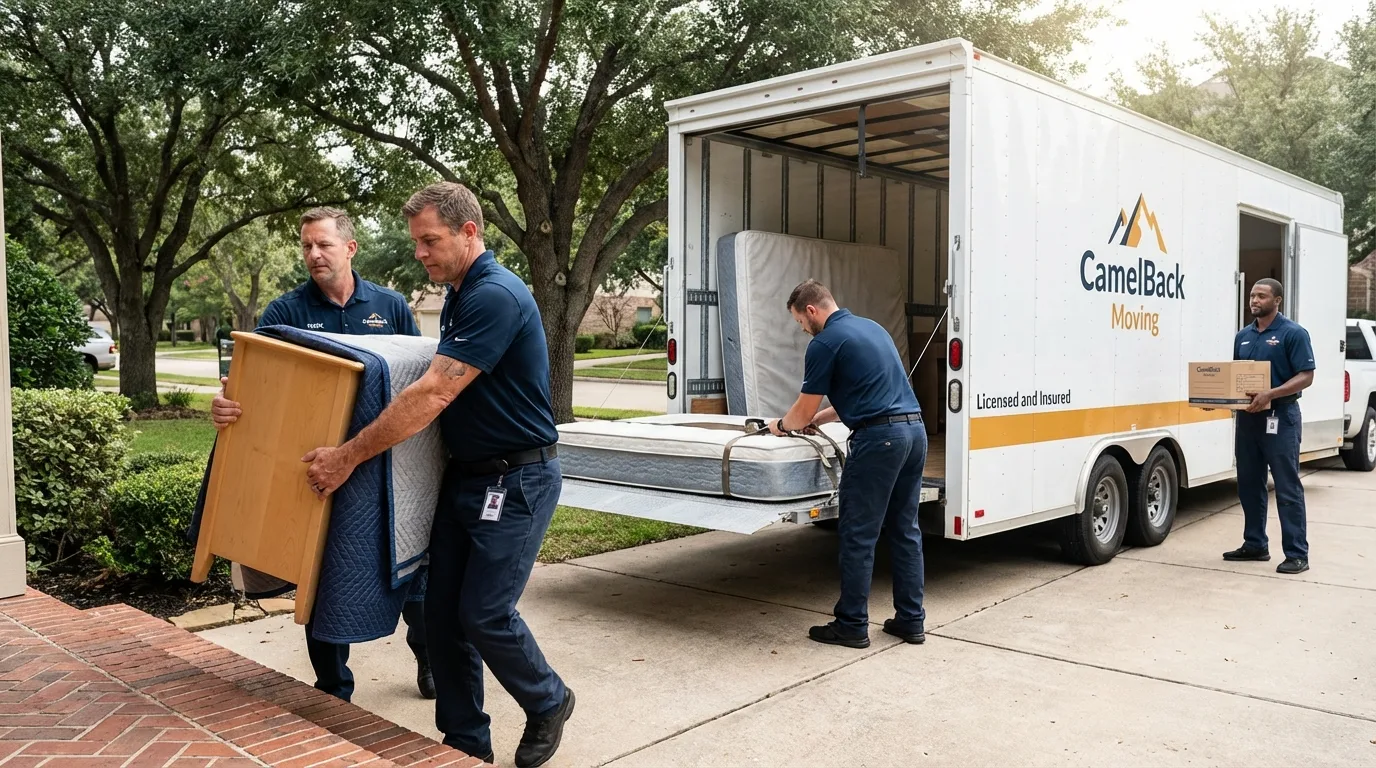 Crew loading residential truck for cross-state move from Michigan Center, MI