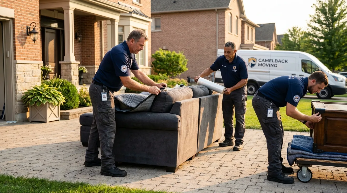 Large estate moving crew wrapping furniture in Michigan Center, MI
