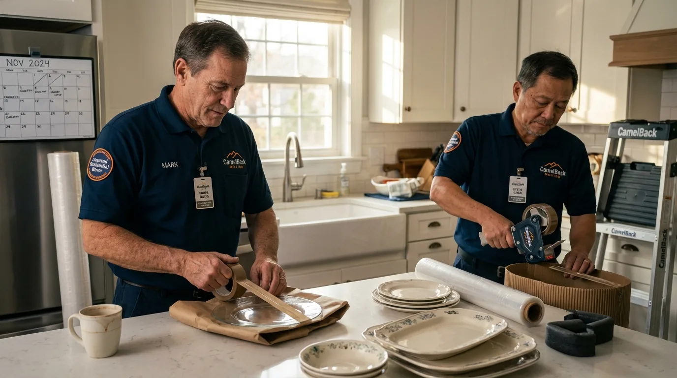 Professional crew packing kitchen dishware in Michigan Center, MI